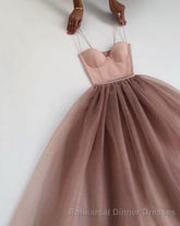 Dusty Rose A-Line Tulle Floor Length Spaghetti Straps Sweetheart Evening Party Dresses Semi Formal Prom Dresses